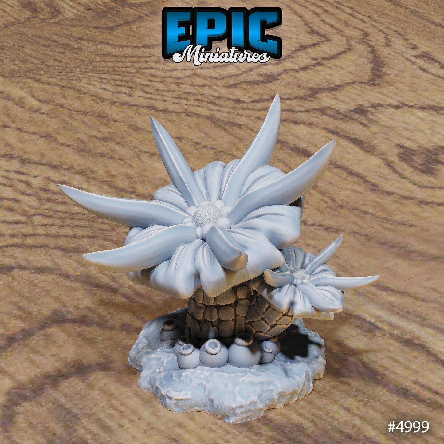 Lava Flower miniature with multiple blossoming flowers and a rugged, lava-strewn base, perfect for enhancing eerie terrains in D&D or Pathfinder games.