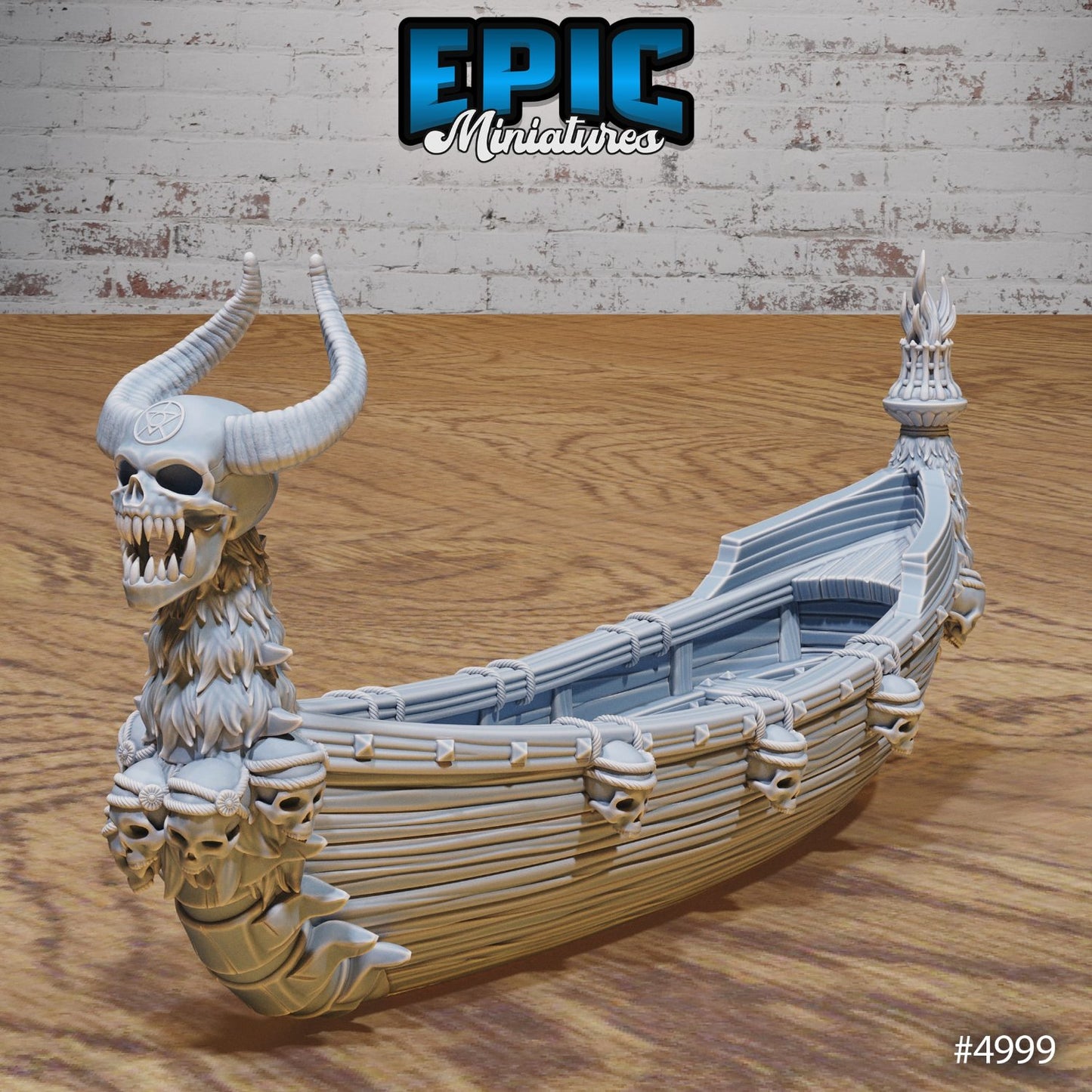 "Styx Boat miniature featuring a grim ferryman and intricate, eerie details, perfect for dark fantasy tabletop RPG settings.