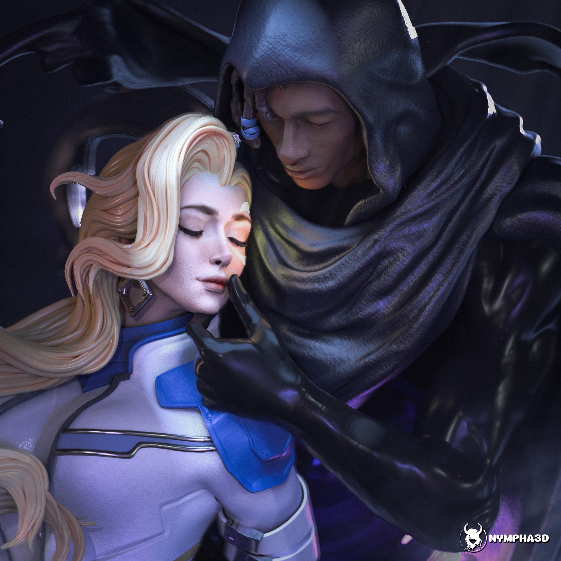 Dagger character female superhero leaning back in Cloak’s arms light armor Marvel Rivals figure