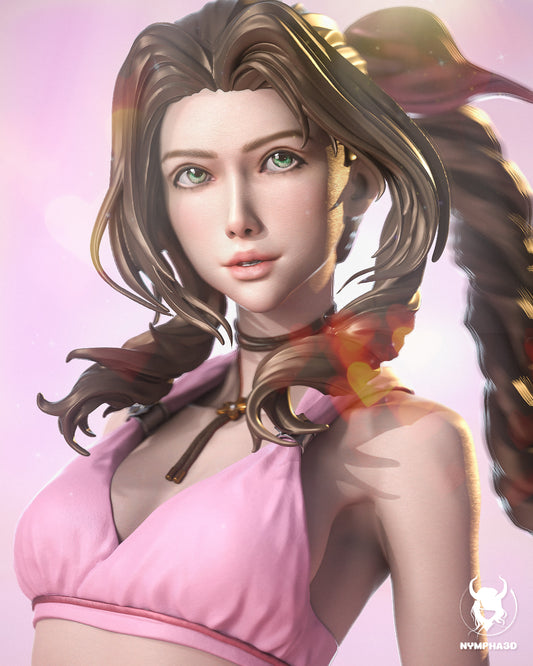 Aerith Gainsborough – close-up view highlighting serene expression and outfit detail.