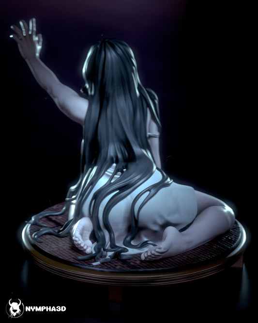Rear view of Ghost Girl 1:6 scale collectible showing hair cascading down her back and base details.