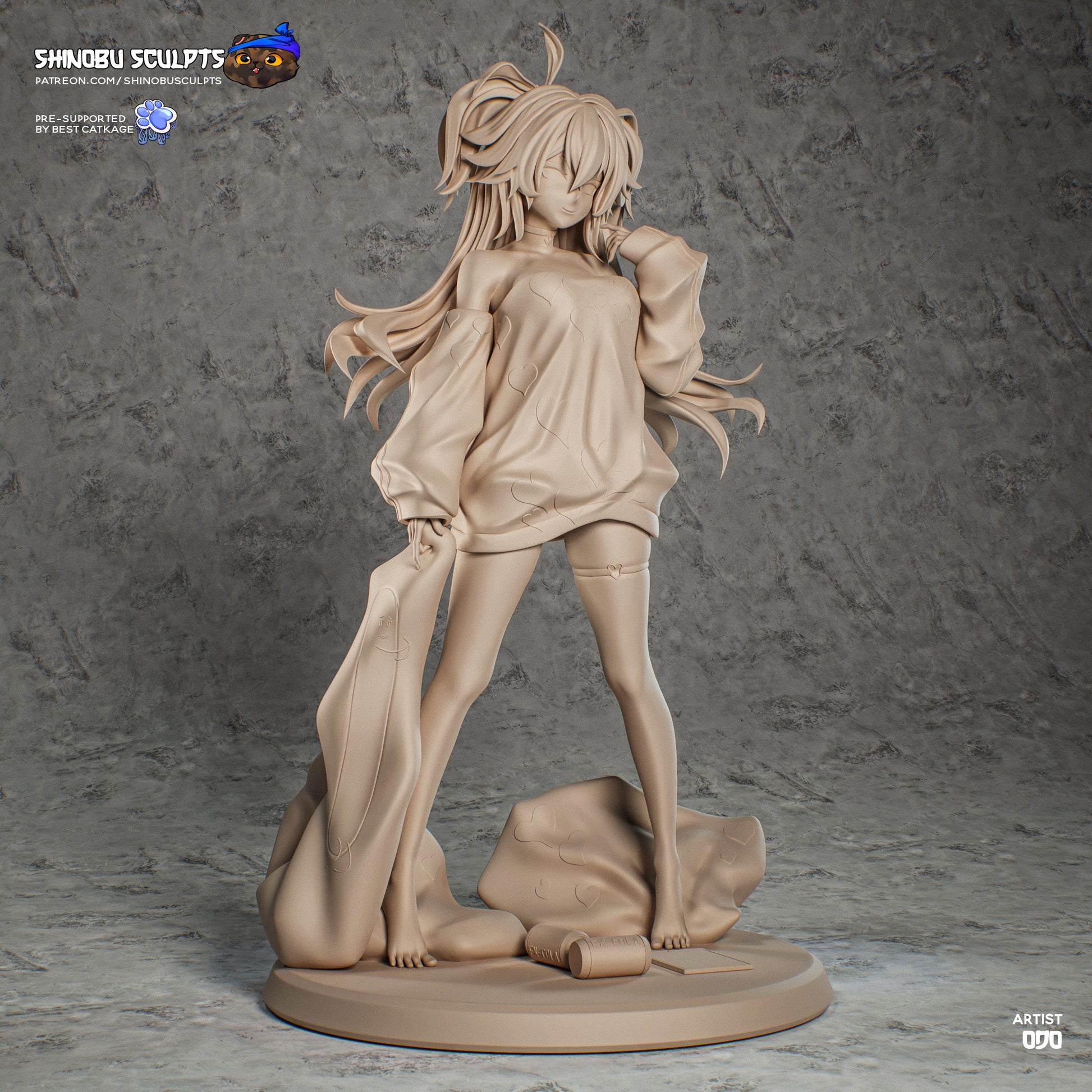 Florence Girls’ Frontline 2 Exilium unpainted 1:8 scale collectible figure front view relaxed pose oversized sweater bedroom props