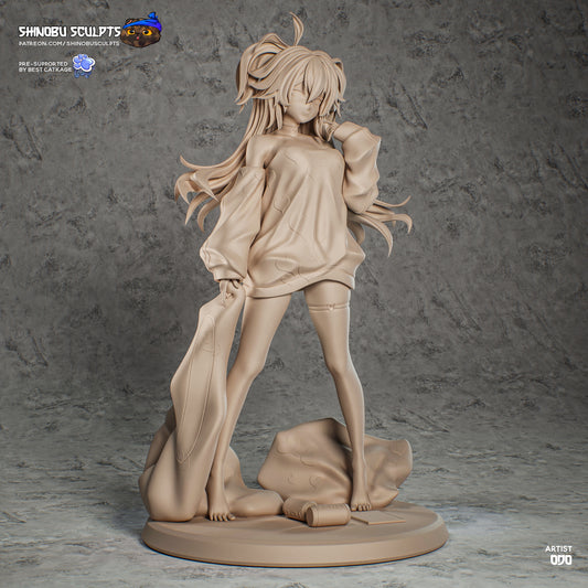 Florence Girls’ Frontline 2 Exilium unpainted 1:8 scale collectible figure front view relaxed pose oversized sweater bedroom props