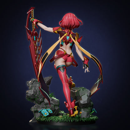 Pyra Xenoblade Chronicles 1:7 scale collectible statue rear view – detailed red armor, sword, and scenic base by Tenshi Figures