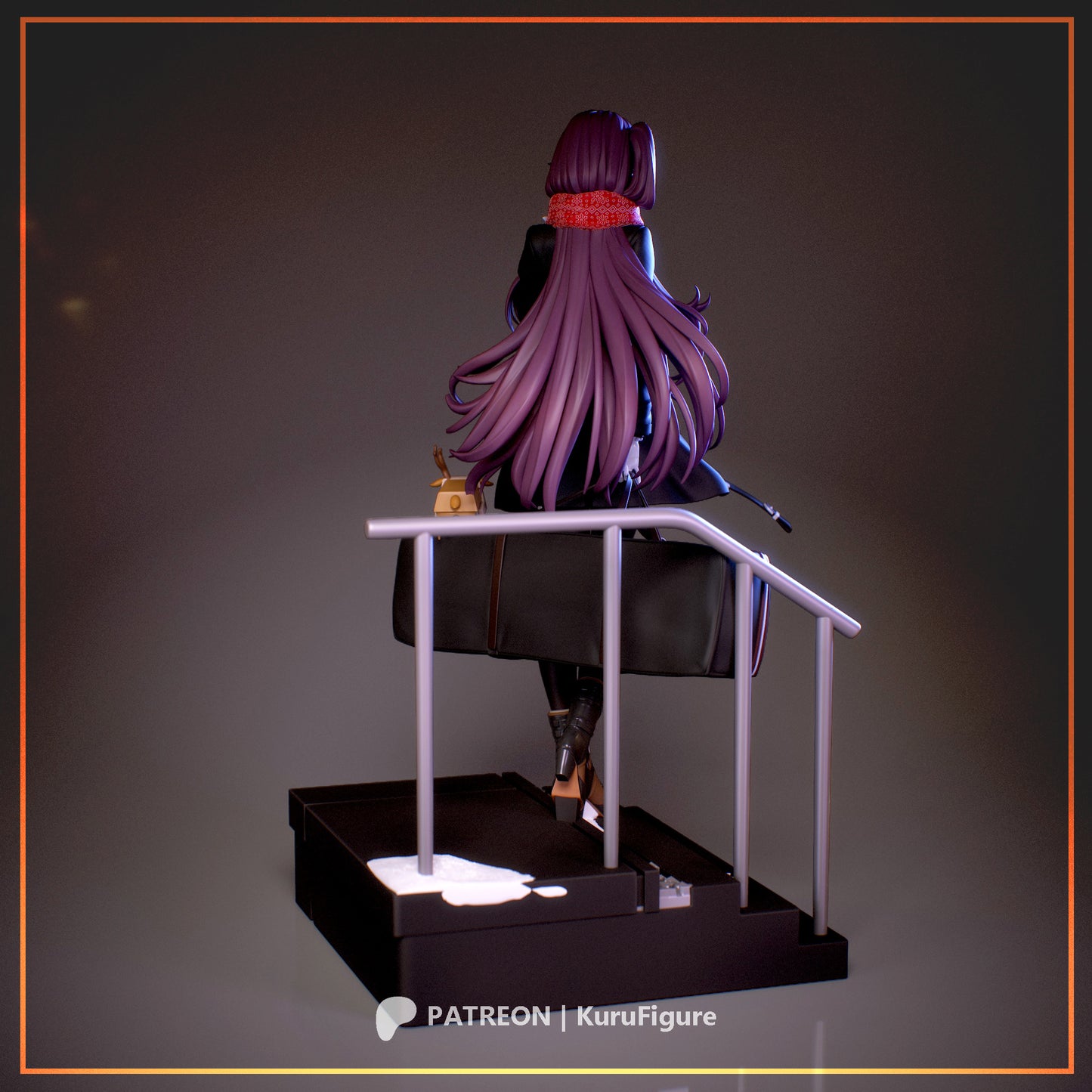 WA2000 Girls’ Frontline 1:7 scale anime figure posed on stairs with luggage, wearing winter coat, skirt, tights, boots, and scarf, shown from angled display view.