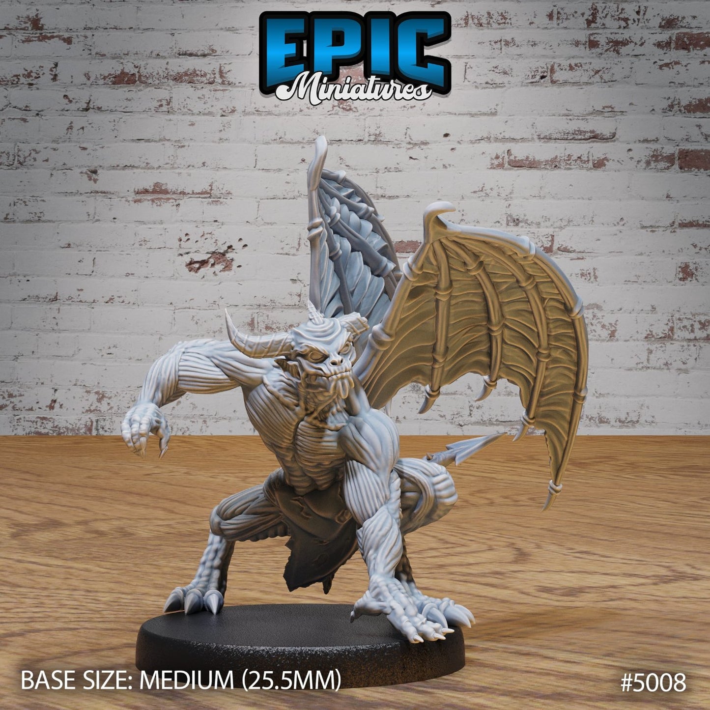 The Devil Minion crouched in an attack pose, wings furled and claws poised to strike, adding dramatic tension to your tabletop battles.