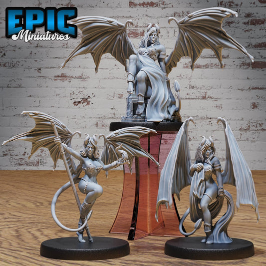 group display of the succubus demon miniatures, featuring each one in a unique pose, showcasing their enchanting and menacing presence.