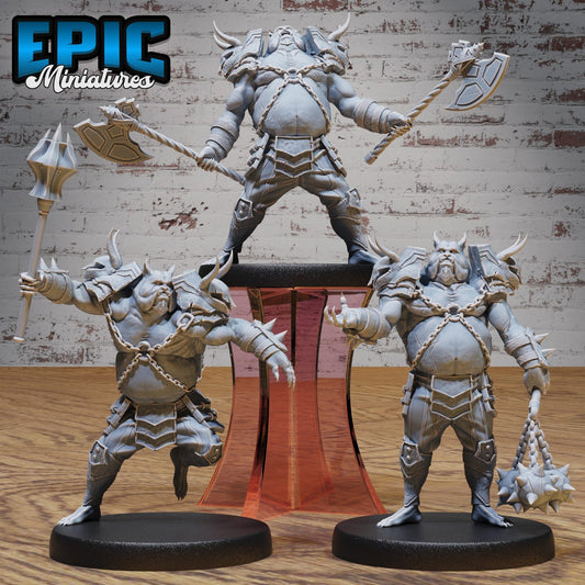 Group shot of Pig Demon Officer trio with various weapons, showcasing the demonic might and dreadful charm only a Nalfeshnee could embody, medium base (25.5mm).