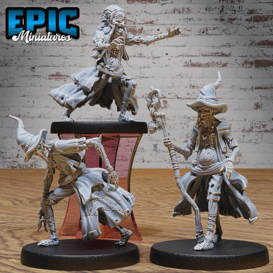 Group view of the Possessed Hag in various poses: standing with staff, crouched, and reaching forward, each one showcasing her darkly humorous, witchy charm.