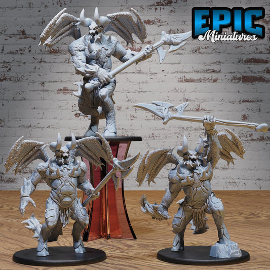 Wrath Devil miniatures set featuring powerful poses and dynamic weaponry, each figure exuding devilish strength for tabletop gaming.