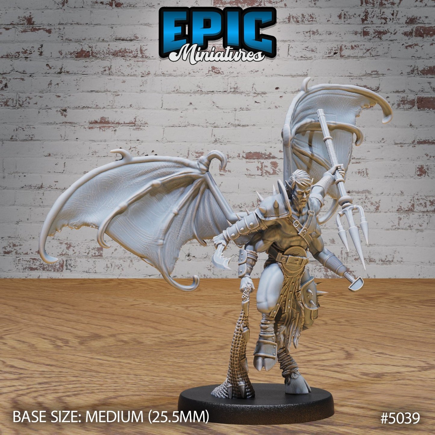 Pit Fighter Devil in an aggressive pose, wielding a trident with wings unfurled, showcasing a brutal, menacing stance for RPG skirmishes.