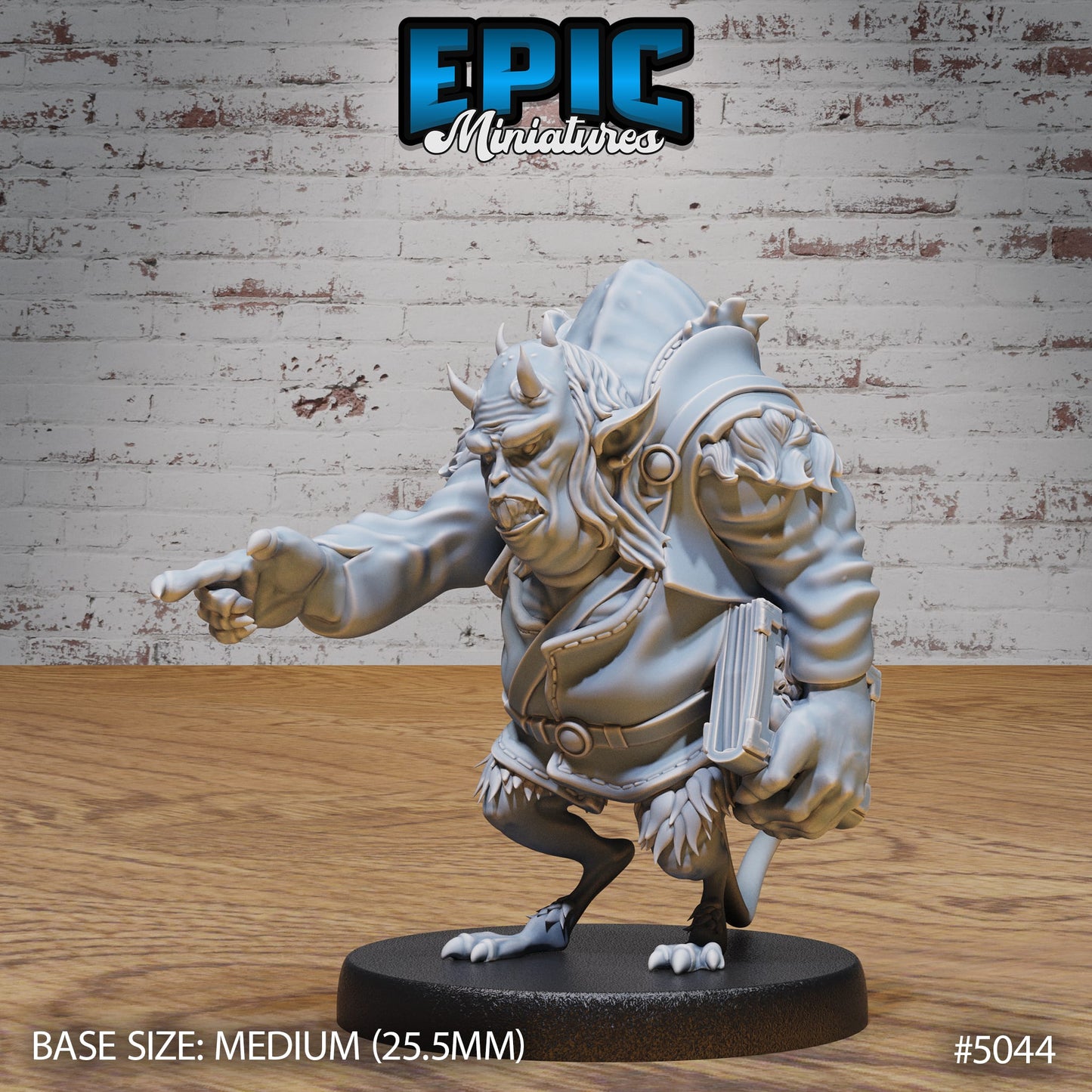 Hunchback Fiend miniature pointing forward with an accusatory expression, hunched posture, and wearing a ragged tunic. Suitable for dark fantasy TTRPGs.