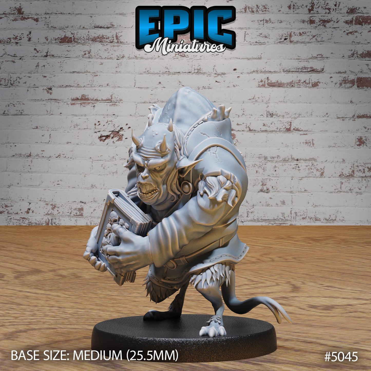 Hunchback Fiend miniature clutching a cursed-looking book, with a paranoid expression and hunched back, ideal for sinister fantasy TTRPG settings.