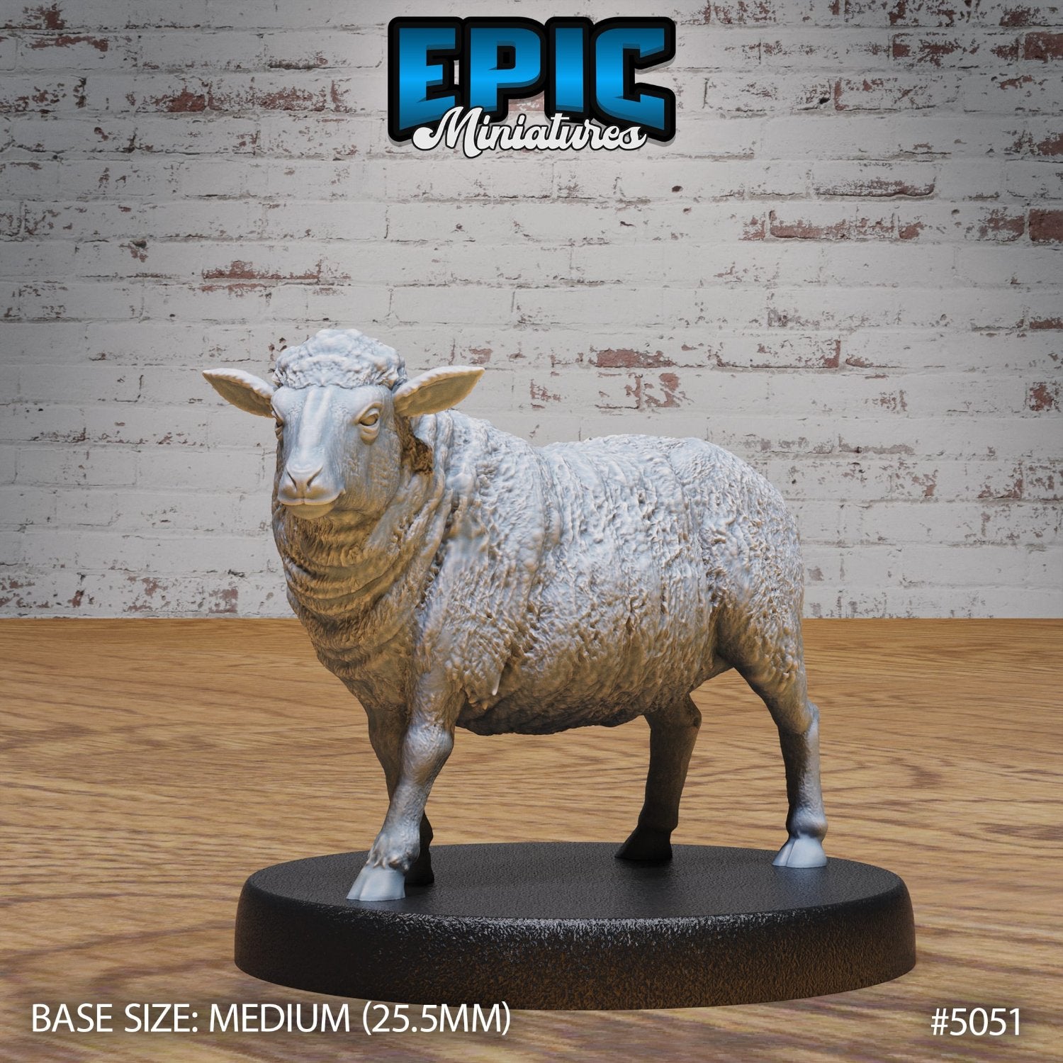 A sheep miniature standing proudly on a 25.5mm base, designed for TTRPG settings. Perfect for pastoral scenes, quest obstacles, or surprise rural encounters.