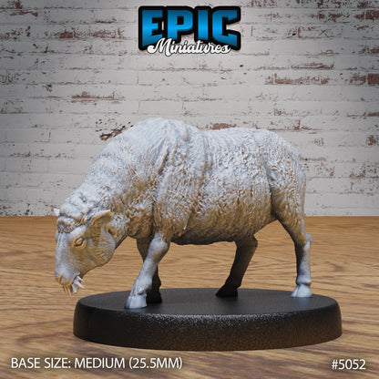 A sheep grazing peacefully on a 25.5mm base, ideal for farm-themed adventures or adding charm to your TTRPG rural settings.