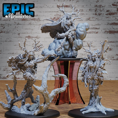 Collage of Treant Female miniatures showing standing, resting, and magic poses. Adds a diverse set of poses for a forest protector, suitable for Dungeons & Dragons or similar fantasy games.