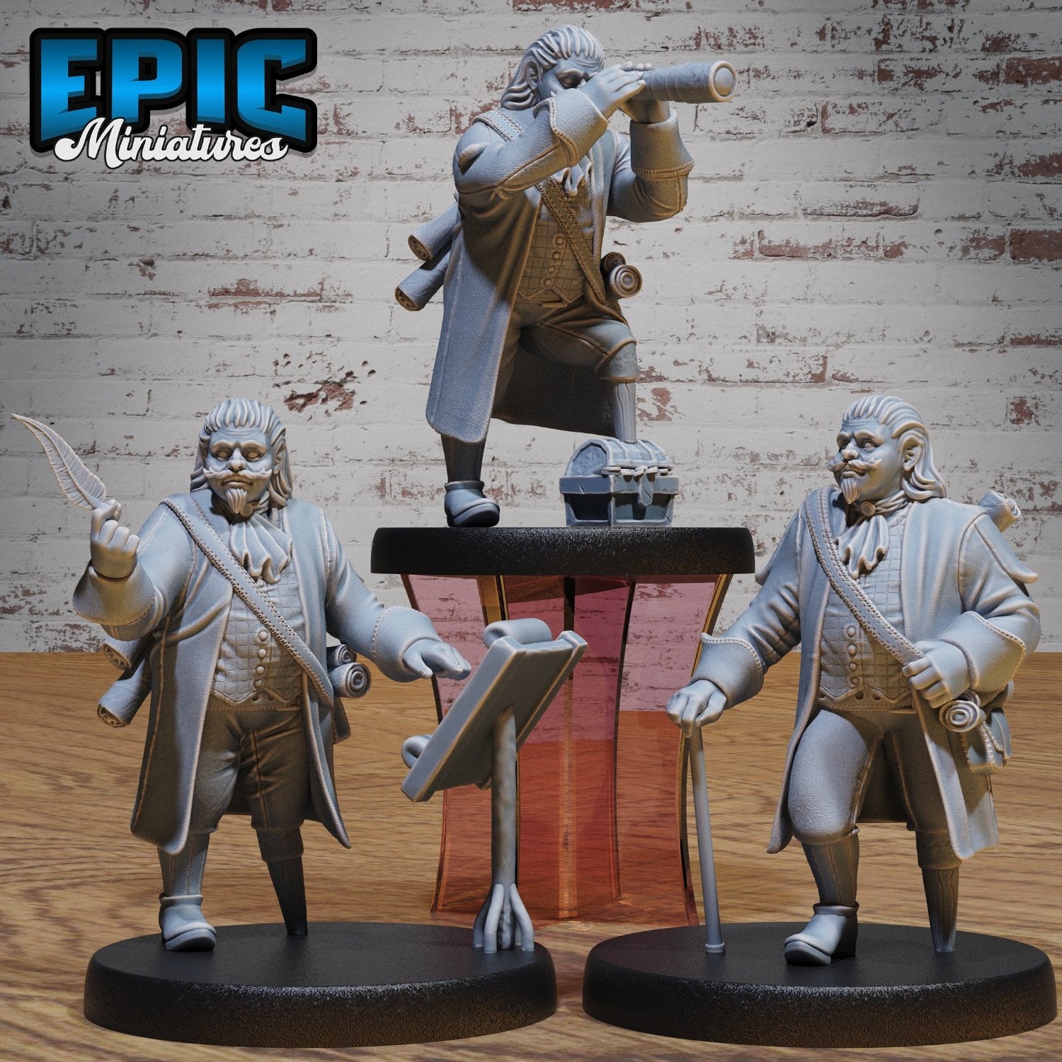 The full set of Halfling Ship Captain poses—quill, spyglass, and standing tall. Perfect for any TTRPG campaign that needs a miniature with leadership qualities... and a total disregard for proper navigation skills.