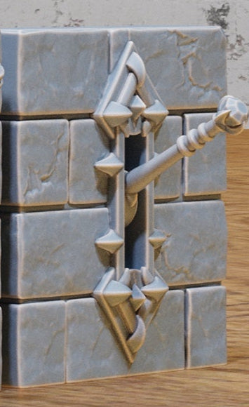 Item 3 (center right): Ornate wall-mounted dungeon lever with spiked frame for Dungeons & Dragons or Pathfinder props