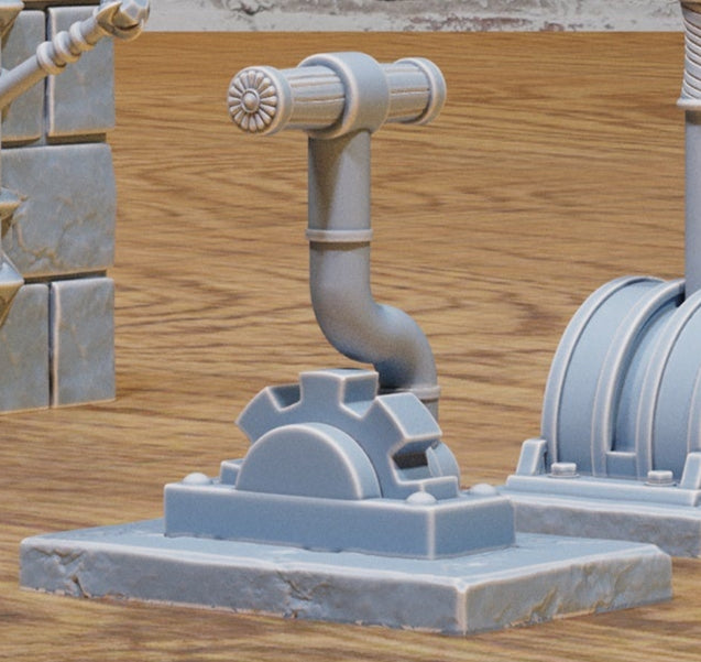 Item 4 (far right front): Free-standing dungeon lever with rounded base for tabletop RPG dungeon scatter