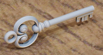 Key with round bow and three inner loops, slim stem.