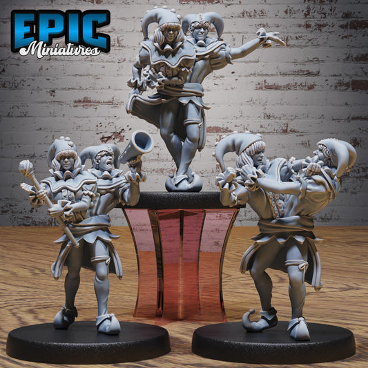 Group shot of conjoined jesters