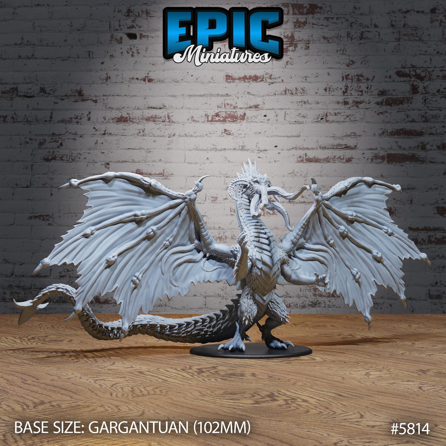 Gargantuan Brainstealer Black Dragon miniature with massive wings, scaled body, and tentacled mind flayer head – DnD aberration dragon figure.