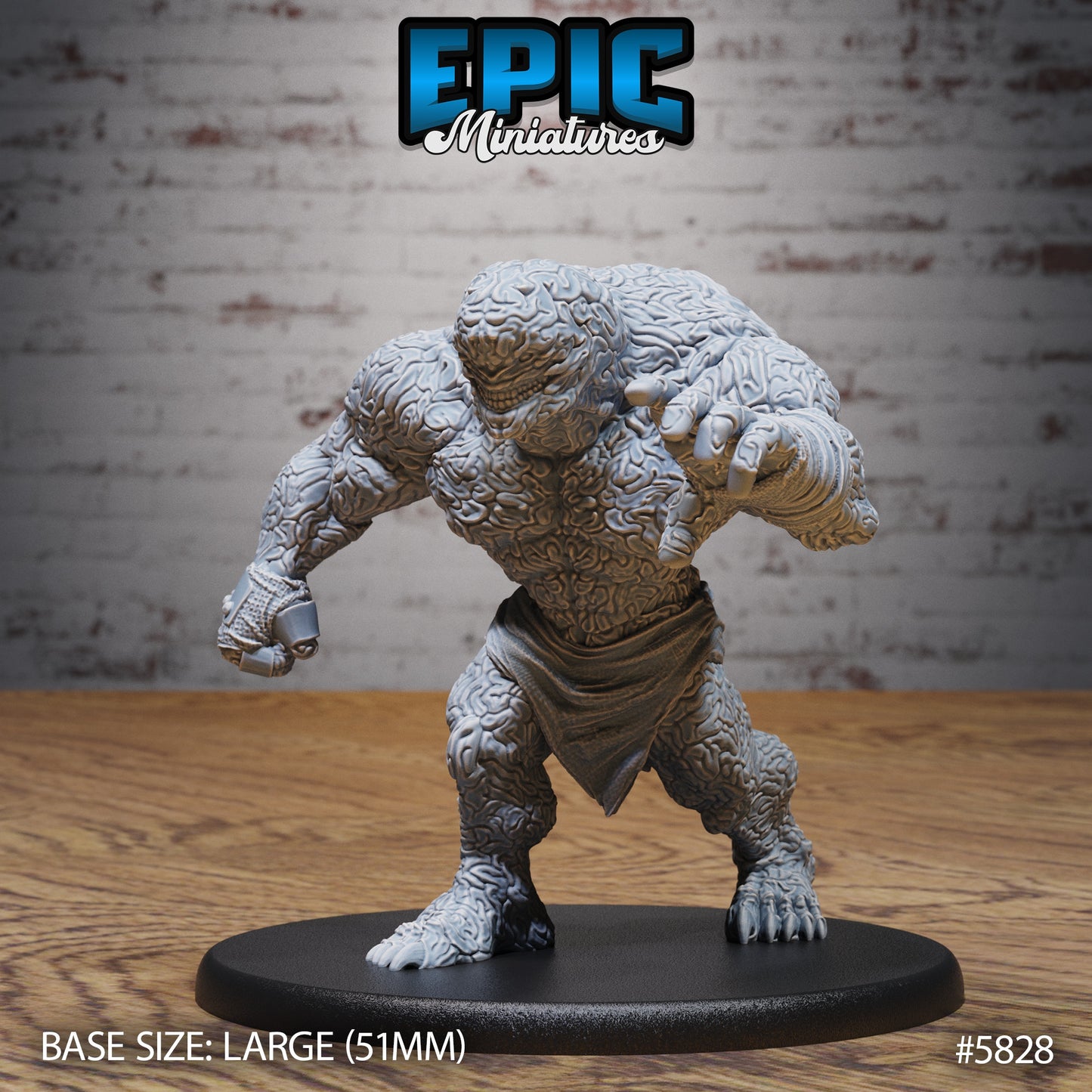 Brain Golem miniature posed mid-charge with an outstretched hand, showing detailed brain-like texture and muscular build.