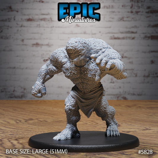 Brain Golem miniature posed mid-charge with an outstretched hand, showing detailed brain-like texture and muscular build.