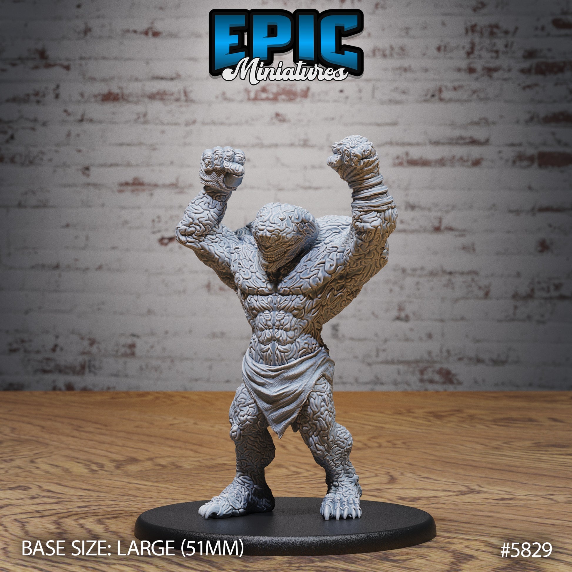 Brain Golem miniature with arms raised overhead in a smashing pose, emphasizing its monstrous size and power.