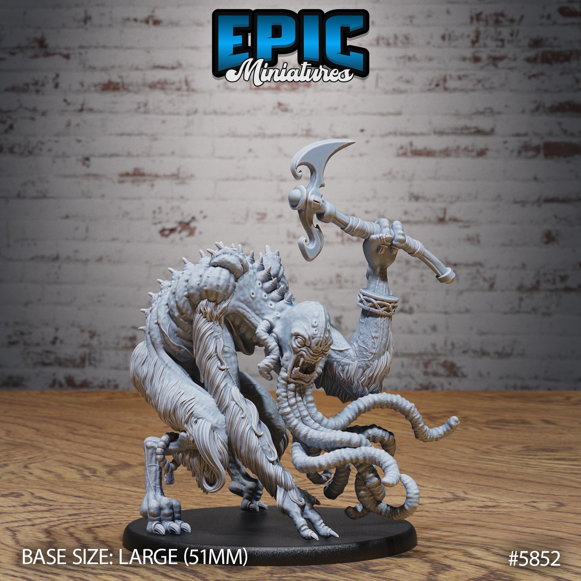 Abominable Mind with axe miniature – large aberration wielding a massive axe, hunched posture, tentacled face, and spiked back.