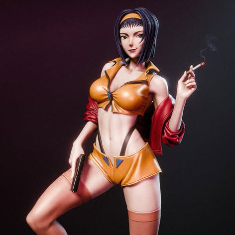 faye valentine cowboy bebop figure portrait close up showing face hair cigarette pose and upper outfit details 1-6 scale statue