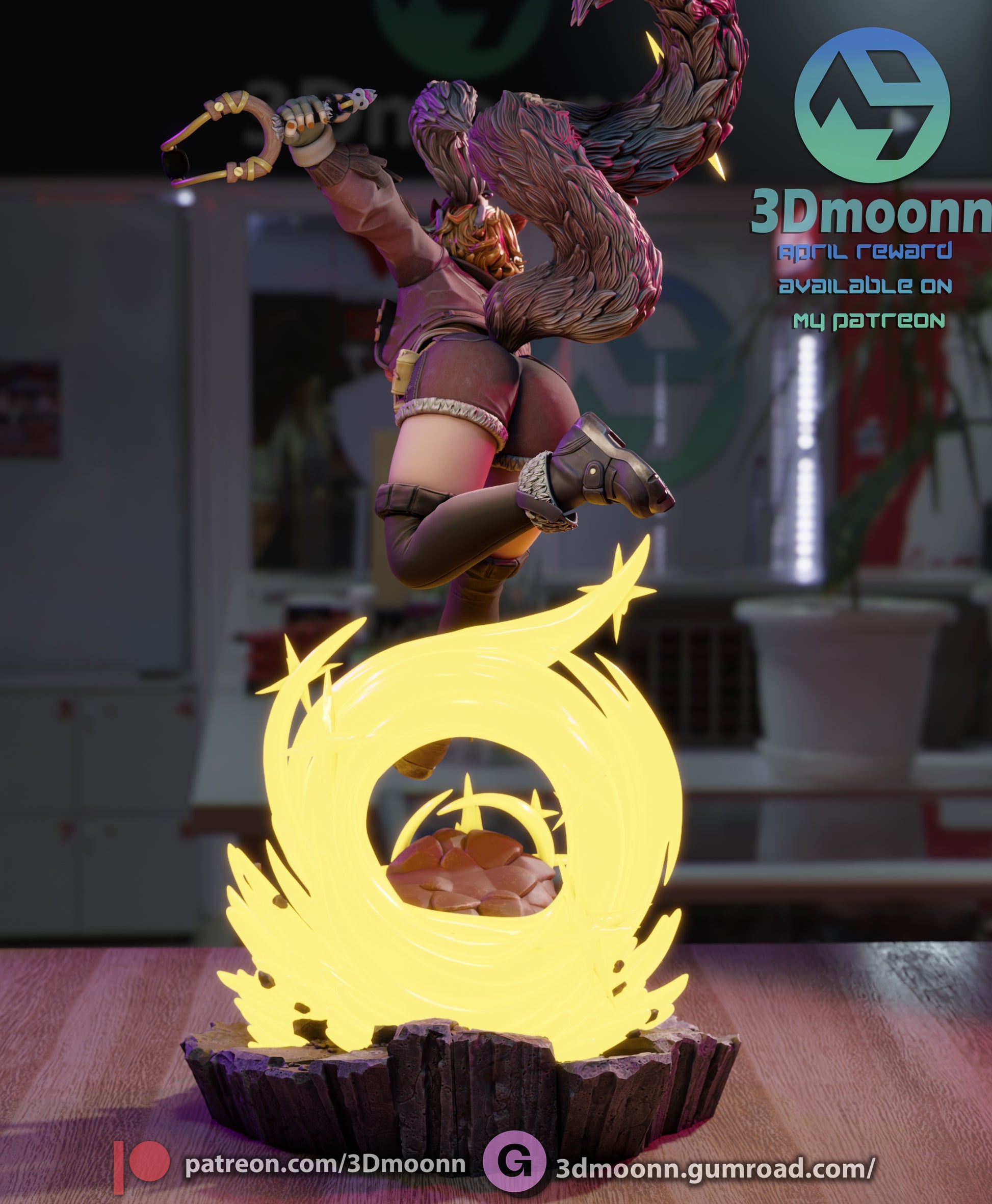 Rear view of the Squirrel Girl figure showcasing her extended leg pose, tail in motion, and circular energy burst at the base.