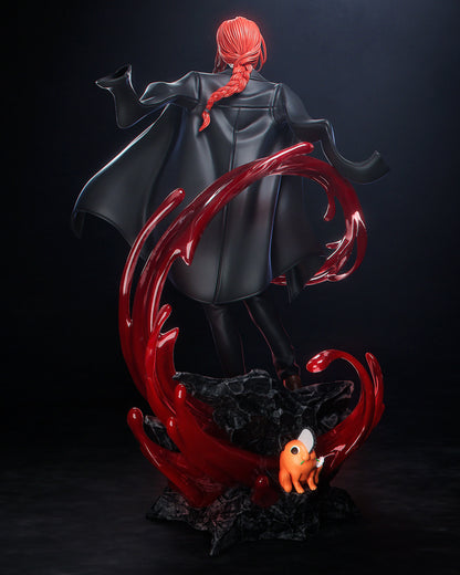 Makima Chainsaw Man figure rear view showing long coat movement and energy swirl base