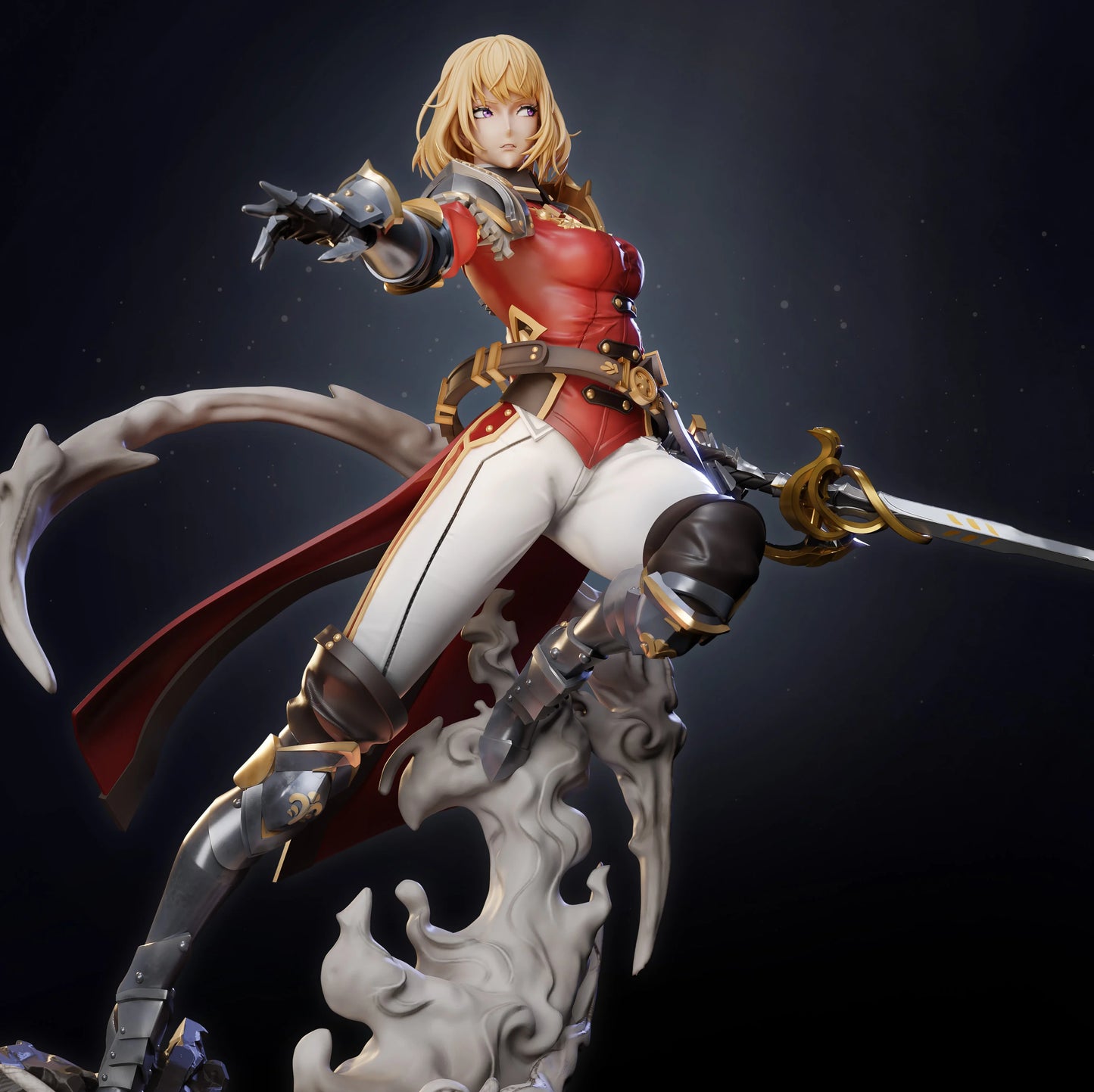 Cha Hae-In anime figure close up – Solo Leveling 1:7 scale collectible with golden sword and flowing red coat