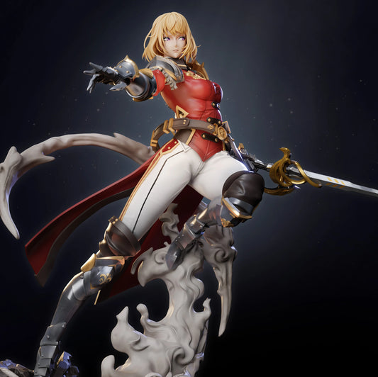 Cha Hae-In anime figure close up – Solo Leveling 1:7 scale collectible with golden sword and flowing red coat