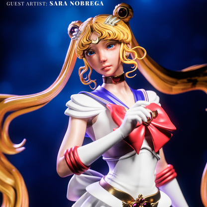 Sailor Moon – Close-Up Portrait: Detailed view of Sailor Moon’s face and upper body, highlighting her tiara, bow, and choker.