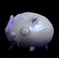 A vampire hamster with a calm, almost placid expression, its round body resting on small legs, providing contrast to its monstrous nature.