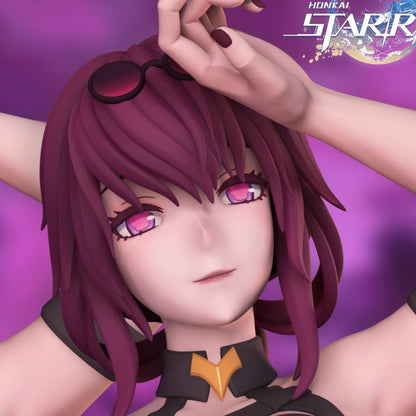 Kafka Honkai Star Rail figure close-up colored renders of two facial expressions with confident smirk and softer look.