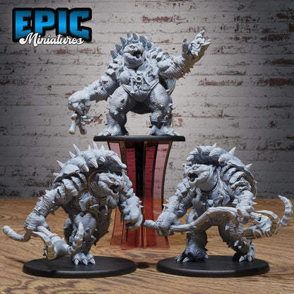 Elder turtle folk monster miniature trio staff pose spellcasting pose charging pose resin tabletop miniature for Dungeons and Dragons