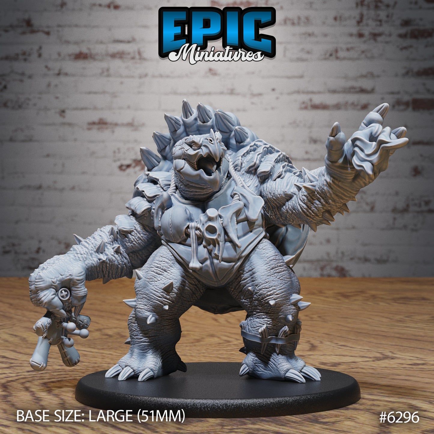 Elder turtle folk monster miniature large spellcasting pose holding ritual totem spiked shell heavy armor Dungeons and Dragons resin miniature large base