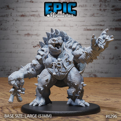 Elder turtle folk monster miniature large spellcasting pose holding ritual totem spiked shell heavy armor Dungeons and Dragons resin miniature large base