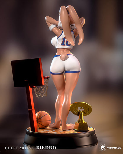 Lola Bunny SFW version rear angle showing basketball outfit, hoop prop, court base, trophy, and character pose.