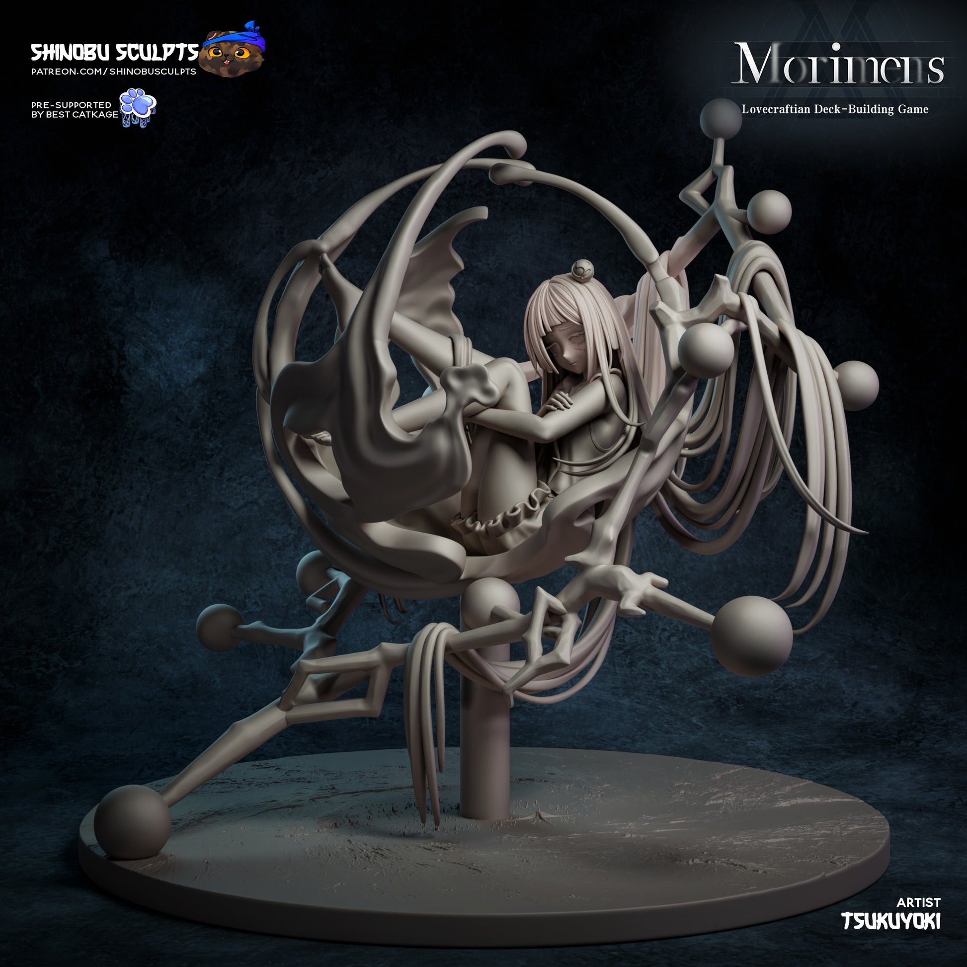 Unpainted version of Faint figure showing sculpted details of the seated pose and organic mechanical frame.