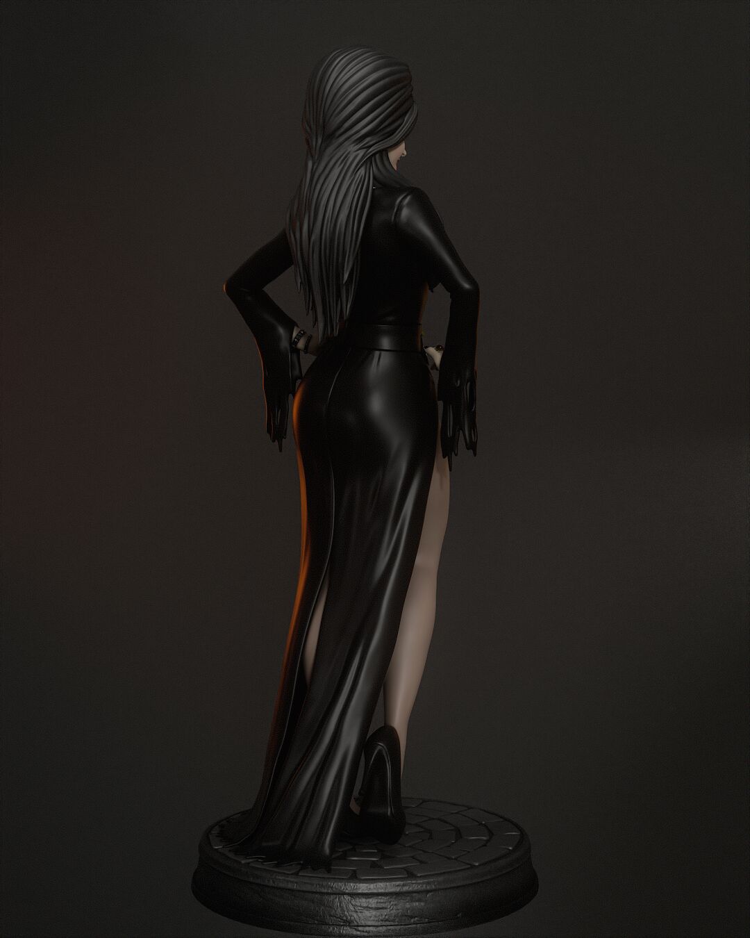 Elvira Mistress of the Dark 1:4 scale figurine rear view showing long hair and flowing gown