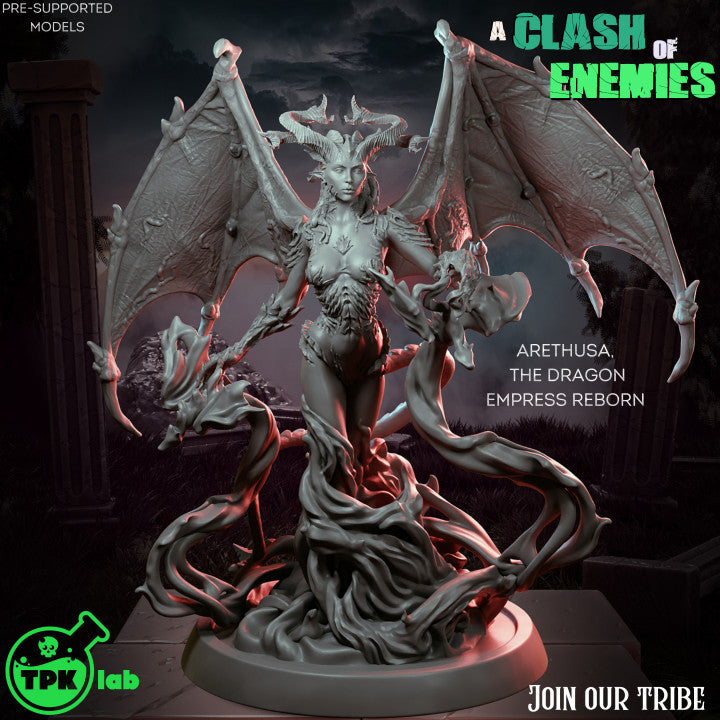 Arethusa, Dragon Empress Rising miniature with wings spread and swirling base effects