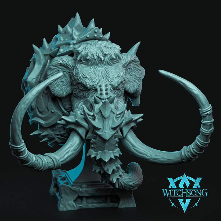 Fantasy mammoth monster bust armored war beast head sculpt for painting display and showcase