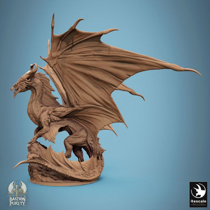 Side view of the Legendary Metallic Bronze Dragon Door version, highlighting the dragon’s tail curled around the base and its majestic wings.