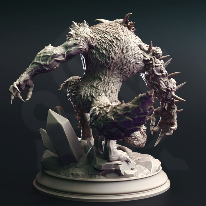 Back view of Bloodclaw, the werewolf abomination figurine, displaying spikes and detailed fur texture.