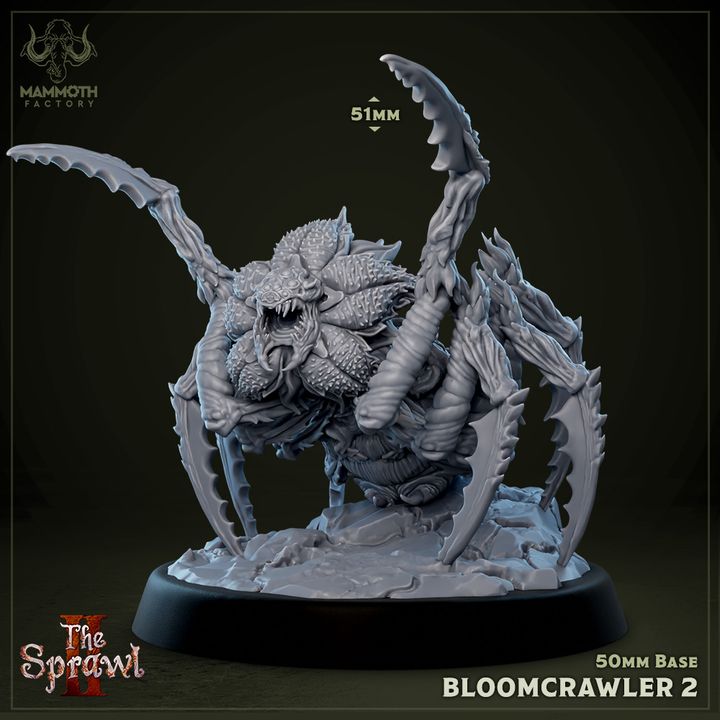 Another version of the Bloomcrawler, with a fierce stance and more exposed features, emphasizing its insectoid nature and thorny appearance.