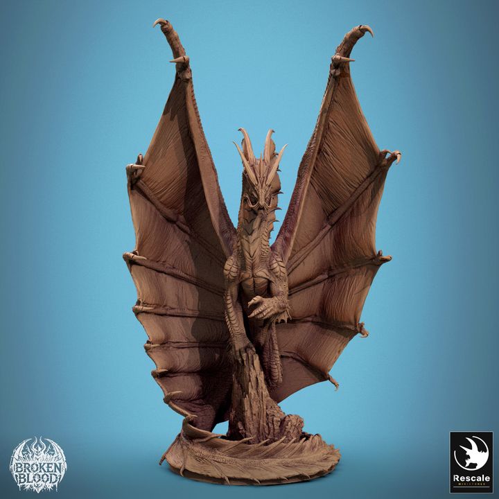 Legendary Metallic Gold Dragon figurine in a talking pose, with wings majestically wrapped around its body for a regal appearance.